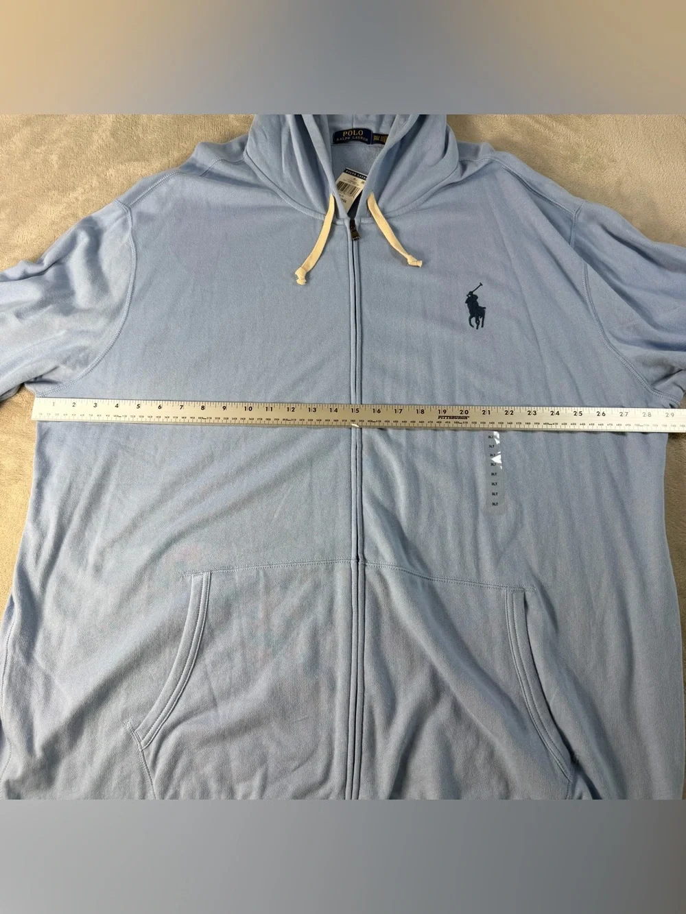 Polo Ralph Lauren Light Blue Full Zip Hoodie Mens 3XLT Big & Tall Sweatshirt